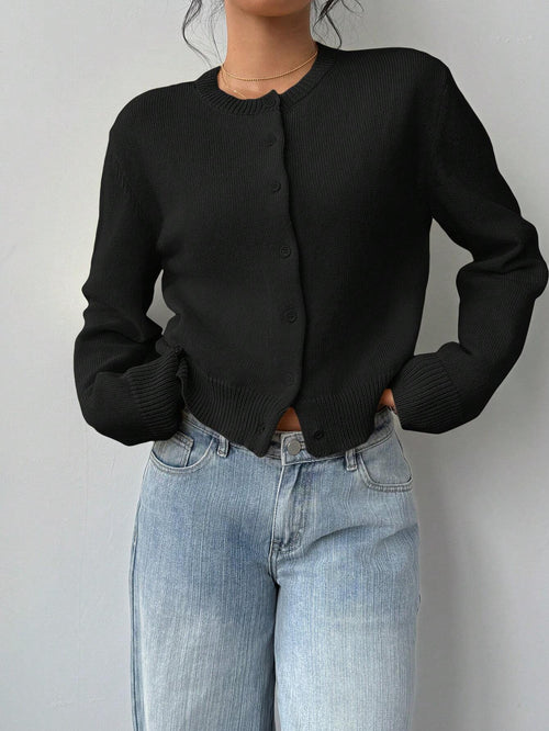Chic Long Sleeved Knitted Cardigan Fashion Slim Solid Color Short Sweater For Women Clothing