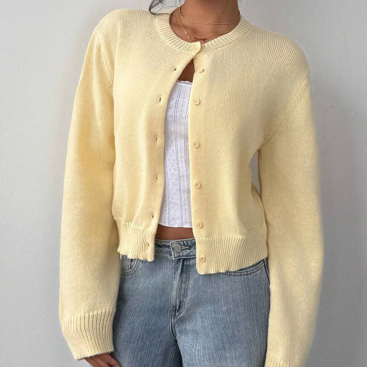 Chic Long Sleeved Knitted Cardigan Fashion Slim Solid Color Short Sweater For Women Clothing